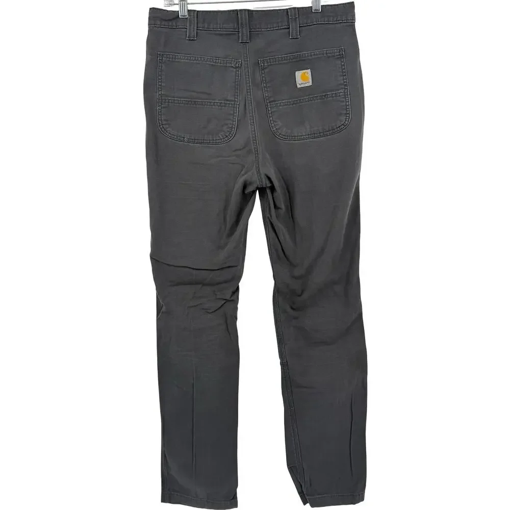 Mens Grey Carhartt Rugged Flex Slim Fit Canvas 5 Pocket Tapered Work Pants 32x34